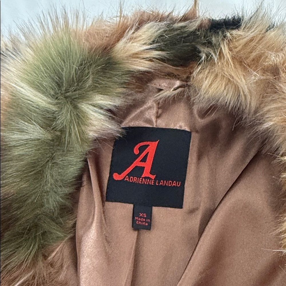 Adrienne Landau Premium Pelt Modern Couture Camouflage Faux Fur Coat Size XS NWT - Picture 5 of 11